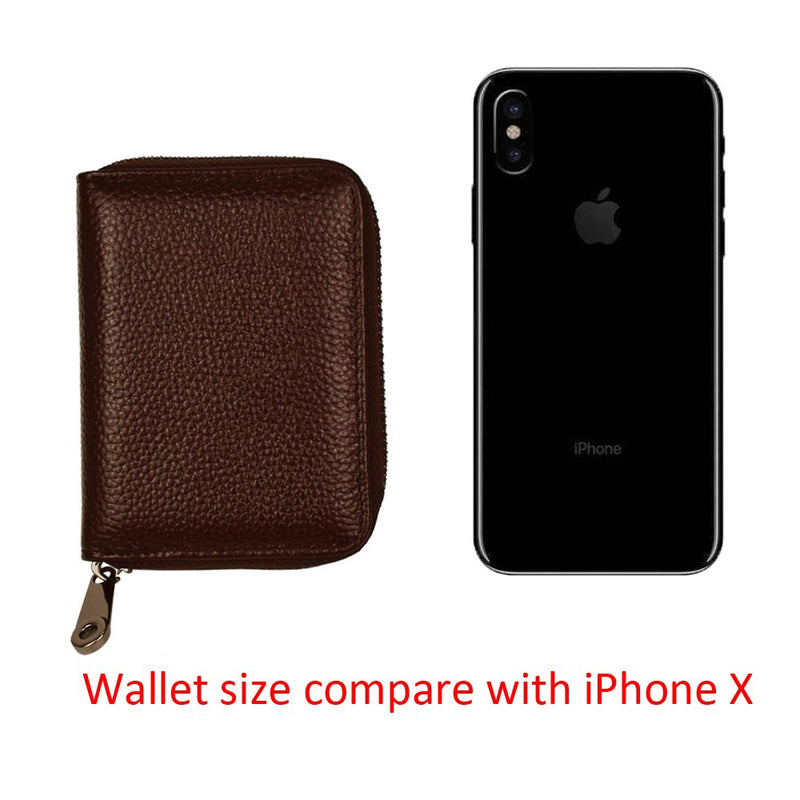 [Australia] - Lacheln RFID Blocking Credit Card Organizer Wallet Genuine Leather Zipper Security Travel Small Money Holder Coffee,20 Slots 