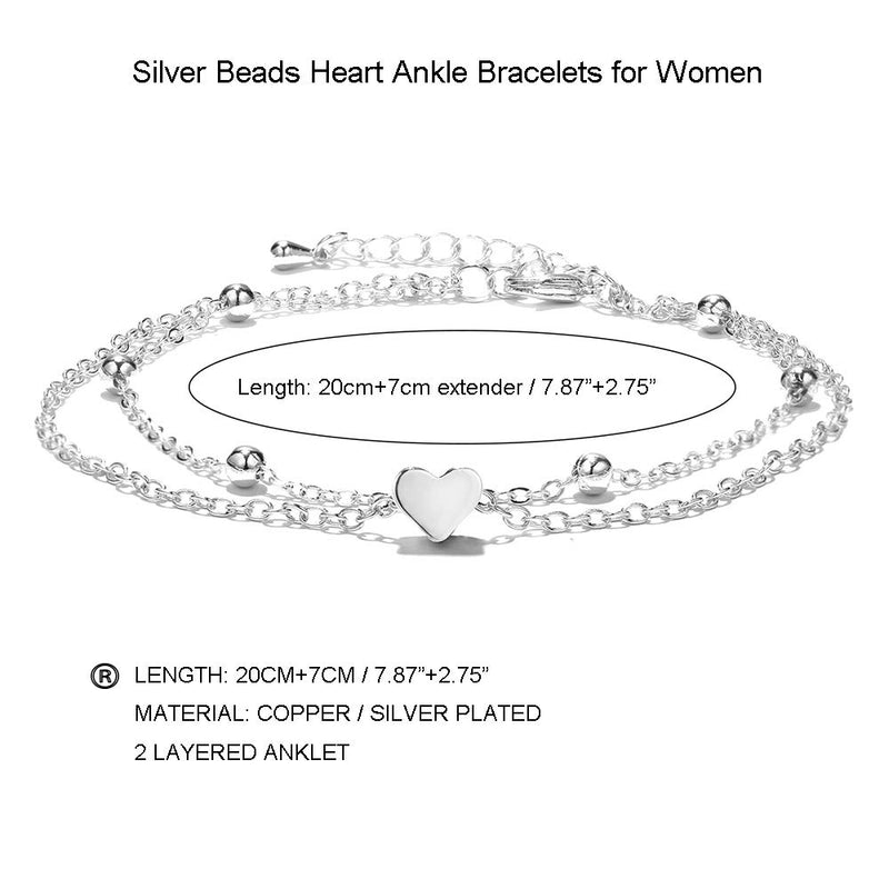 [Australia] - Ankle Bracelets for Women Gold Silver Anklets for Women Beads Heart Anklet Beach Boho Anklets Foot Jewelry A: Silver 