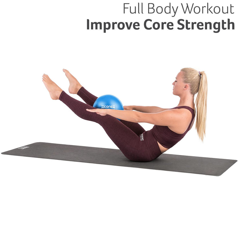 [Australia] - Core Balance Soft Pilates Ball 23cm / 9 Inch, Small Anti Burst, Yoga Exercise Fitness Physiotherapy Physical Training, Inflatable Straw For Easy Inflation, 200kg Weight Capacity Blue 