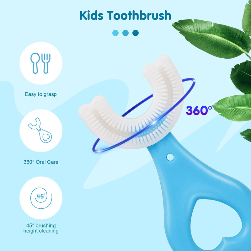 [Australia] - 2pcs Kids U Shaped Toothbrush, Food Grade Soft Silicone Toothbrush Head Tooth Cleaning, 360° Oral Teeth Care Kids Toothbrushes, Whole Mouth Baby Toothbrush, 2-12 Years Old (Blue) Blue 