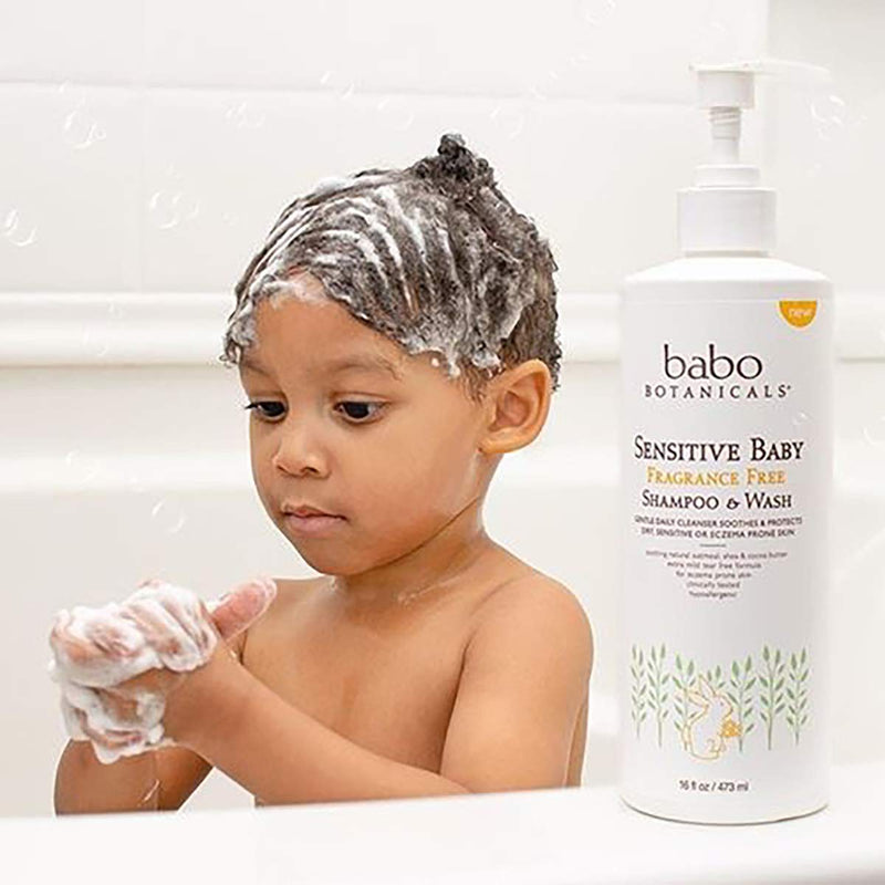 [Australia] - Babo Botanicals Sensitive Baby Fragrance-Free 2-in-1 Shampoo & Wash - with Natural Oat Protein, Shea & Cocoa Butter - EWG Verified & Hypoallergenic - 16 fl. oz. 16 Fl Oz (Pack of 1) 