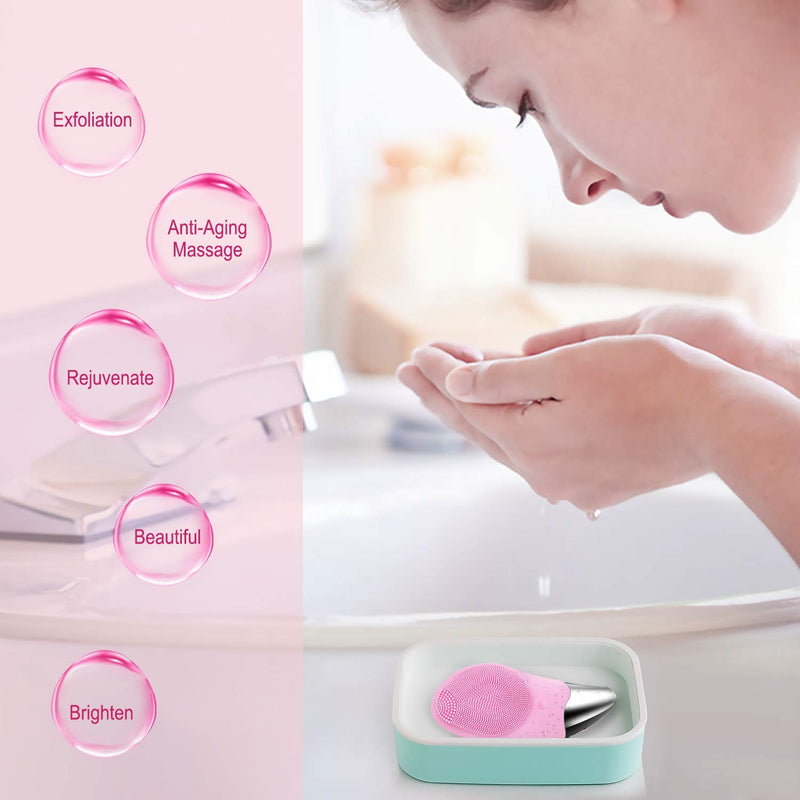 [Australia] - Sonic Facial Cleansing Brush, Electric Silicone Face Brush and Massager, Waterproof Silicone Face Scrubber for Deep Cleansing, Exfoliating, Blackhead Removing, Rechargeable,Pink A-Pink 