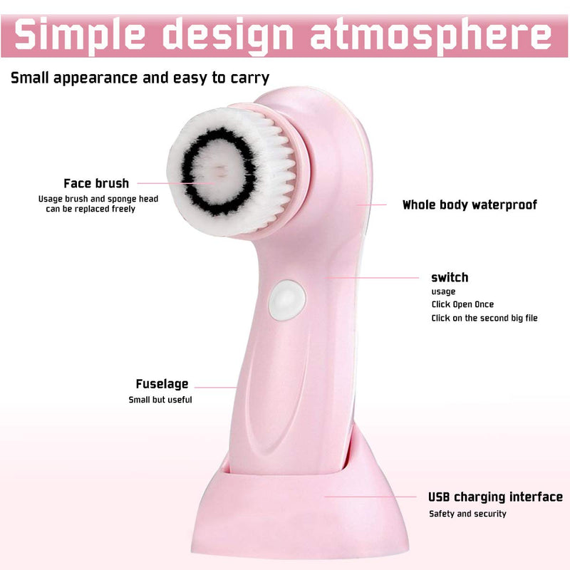 [Australia] - Gackoko Facial Cleansing Brush- Latest advanced cleasing Technology & 3 Brush Heads-USB Rechargeable Electric Rotating Face- IPX7 Waterproof-Advanced Face Spa System for Exfoliating Deep clease (Pink) Pink 