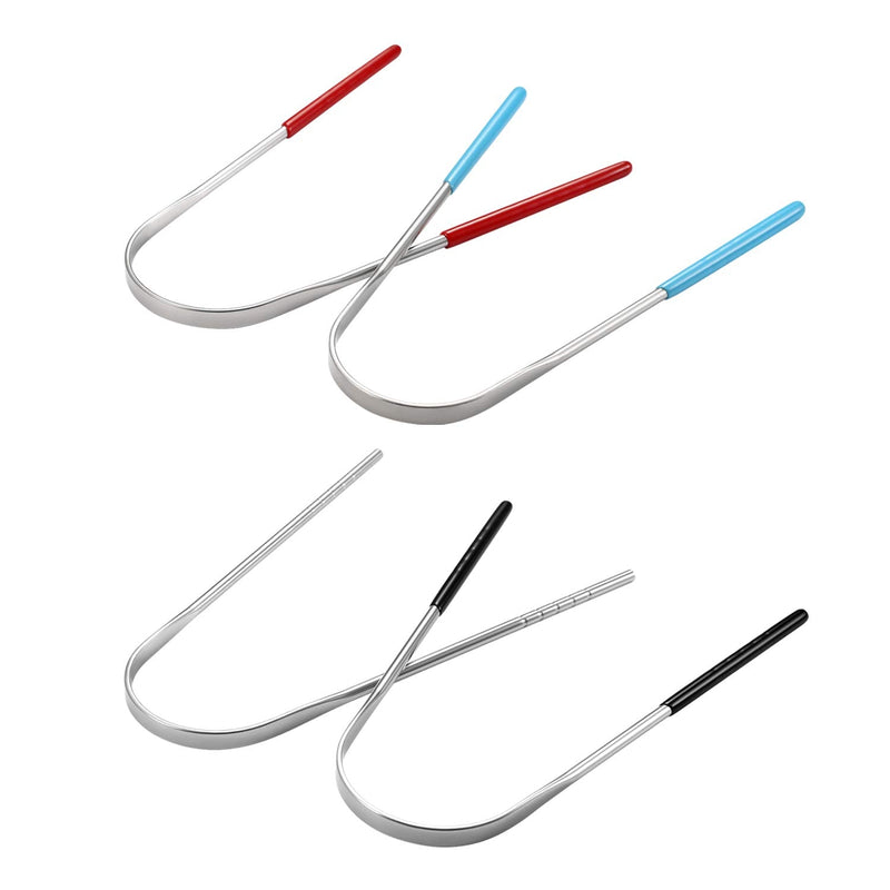 [Australia] - Vtrem Tongue Scraper Stainless Steel 2 Pack Tongue Cleaner Reusable Lifetime Dental Scrapers Get Rid of Bacteria and Bad Breath, (Blue & Red) Blue & Red 