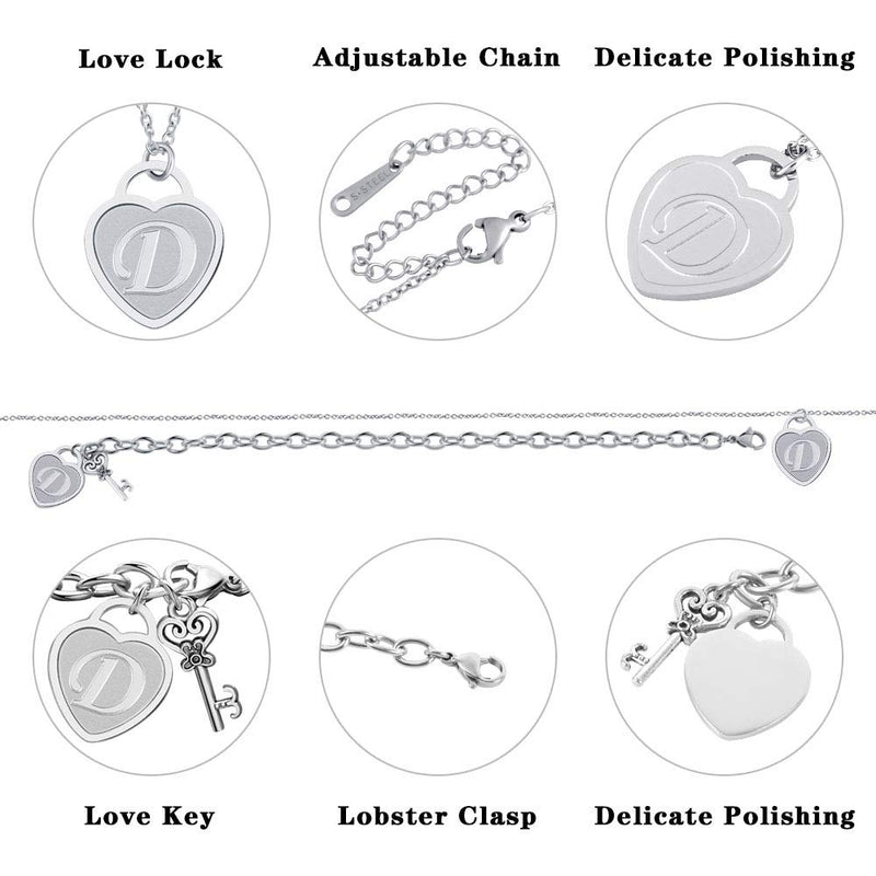 [Australia] - SHAARMS Heart Key Initial Necklace Chain Bracelet Set for Teens Girls, 26 Letter AJKM Necklaces Personalized Name Heart Locket Bracelets Stainless Steel, Initial Necklace Letter Chains Bracelet Girls Women Birthday Gifts for Couples Friend Jewelry Set ... 