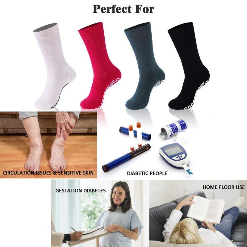 [Australia] - KitNSox Non-Skid Diabetic Socks for Men Women, Non-Binding Moisture Wicking Cushioned Non Slip Crew Grip Socks ##White 4 Pairs Diabetic Socks L:Shoe Size:10-13 