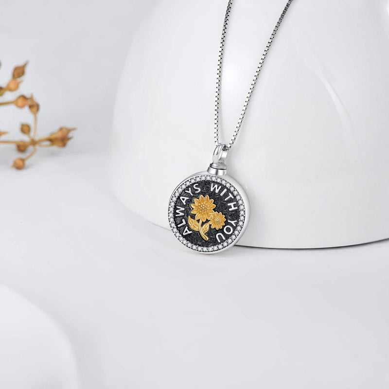 [Australia] - Sunflower Urn Locket Necklace S925 Sterling Silver Cremation Jewelry for ashes - Always With You Memorial Keepsake Sunflower Jewelry Gifts for Family Members Pets 