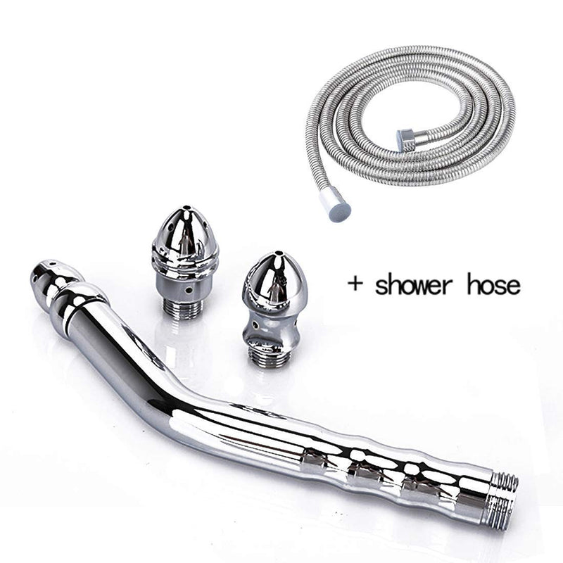 [Australia] - 3 Head Shower Enema Flusher Attachment with 59"Shower Hose for Portable Bathroom Kit Flush Enema Toilet Bent Zinc Alloy Washing and Cleaning Tool with 2 Shower Heads 