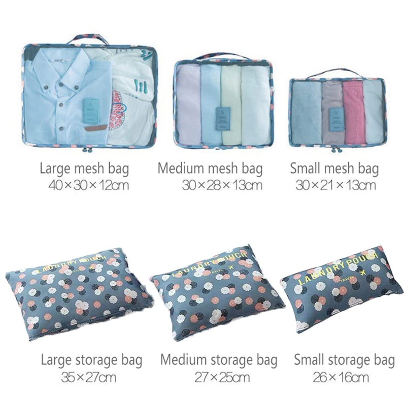 [Australia] - Wolike 12 PCS Travel Luggage Organiser Bag Compression Pouches Clothes Suitcase, Packing Organizers Storage Bags for Travel Accessories (Blue flowers), S Blue Flowers 