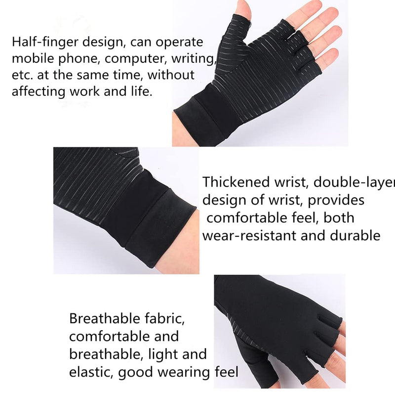 [Australia] - Fingerless Copper Arthritis Gloves Hand Compression Gloves for Women Men Arthritis Pain Relief Hand Gloves for Typing Support Copper Gloves for Arthritis Compression Half Finger Gloves (L) Large Black 