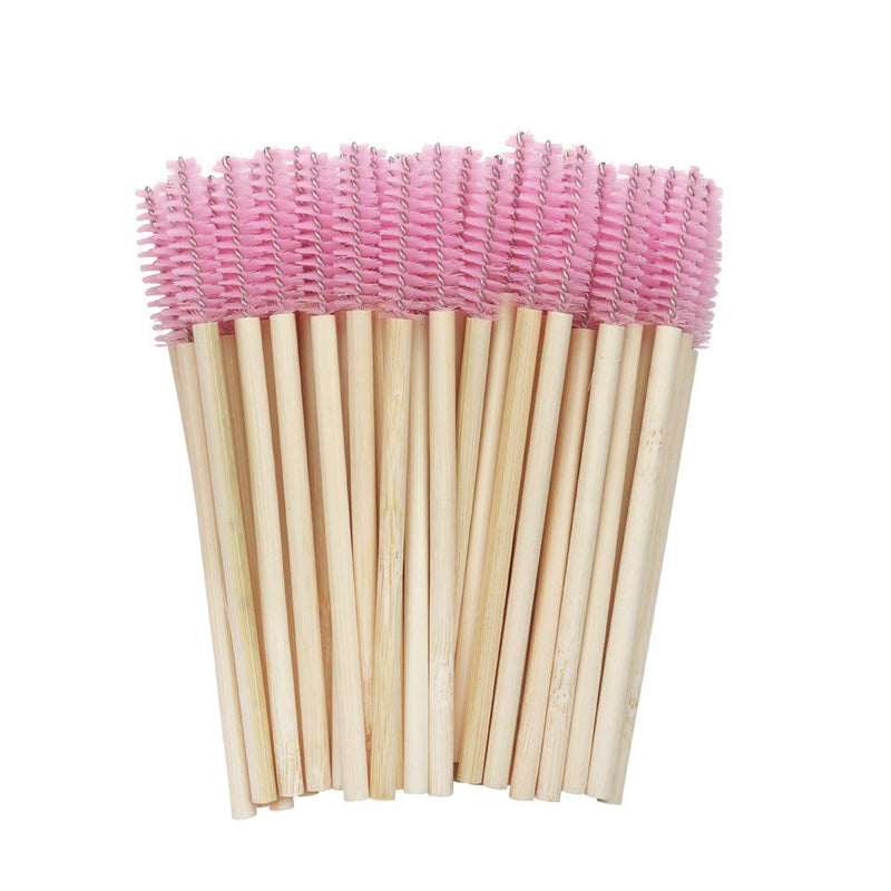 [Australia] - Mekupeu100 Pack Eyelash Mascara Wands Disposable Eco-friendly Bamboo Handle Makeup Brushes Eye Lash Extension Tool Kit, Pink 