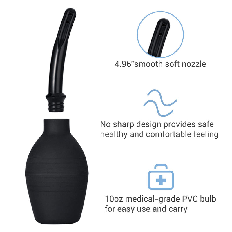 [Australia] - TopQuaFocus 10oz Silicone Enema Bulb Kit for Men Women Colon Cleaning Comfortable Coffee Enemas Shower Head 4.8' Tips (Black) 294ml-black 