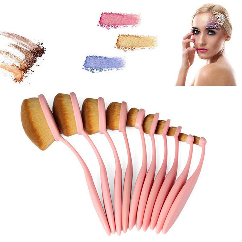 [Australia] - BeautyCoco Oval Toothbrush Makeup Brush Set Foundation Brushes Contour Powder Blush Conceler Brush Makeup Cosmetic Tool Set Rose Gold with Gift Box (Pink) Pink 