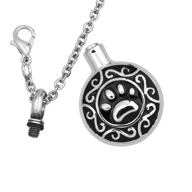 [Australia] - DemiJewelry Animal Dog Paw Print Pet Round Cremation Urn Pendant Memorial Ash Keepsake Necklace 