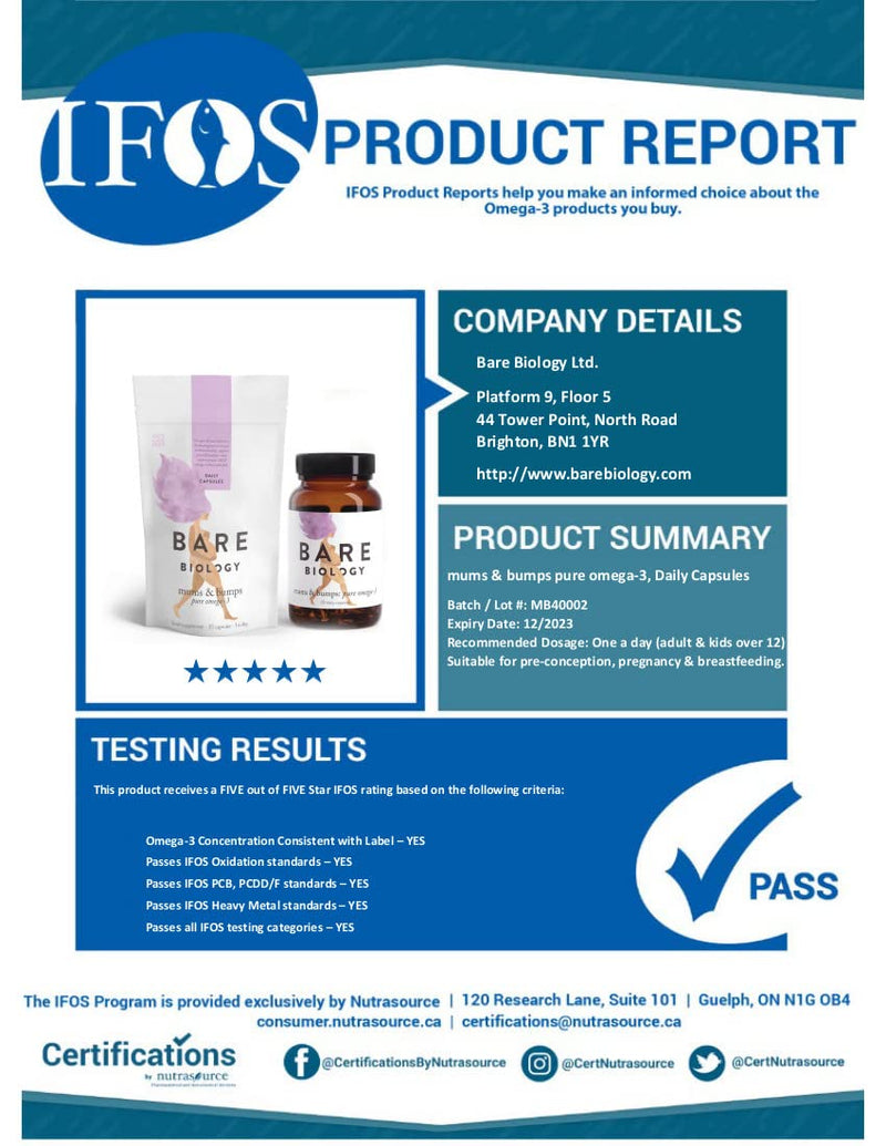 [Australia] - Bare Biology Mums & Bumps Pure Omega 3 Fish Oil Capsules for Pregnant Women - All Round Support for Preconception, Pregnancy & Breastfeeding - Made From Sustainably Sourced Wild Fish (30 Capsules) 