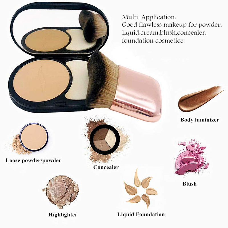 [Australia] - GOERTI Powder Mineral Brush Kabuki Makeup Brush for Face Large Coverage Mineral Loose Powder or Liquid Foundation, Angled Blush Brush Curvature Fits Cheek and Jaw (Pink gold) Pink gold 