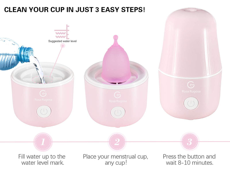 [Australia] - ROSA RUGOSA® Menstrual Cup Sterilizer, Steamer Cleaner 3-in-1 for Cleans, Dries, and Stores Your Period Cup- Auto Shut-Off- Leak-Free - Eliminates up to 99.9% 