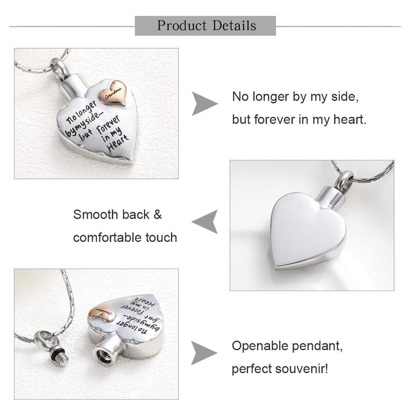 [Australia] - constantlife Grandpa/Grandma/Dad/Mom/Son/Daughter/Brother/Sister Urn Necklace for Ashes Keepsake Cremation Jewelry Heart Charm Grandma 