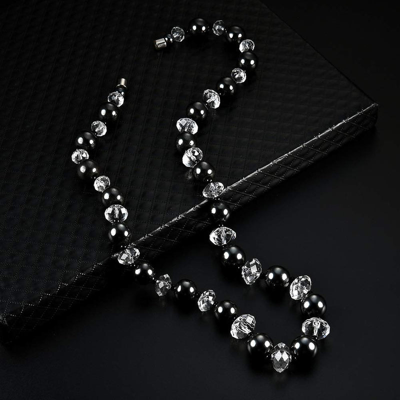 [Australia] - Magnetic Necklace for Men and Women – 1 Piece Magnetic Field Therapy Hematite Beads Necklace, Rhinestone, Jewellery Gift 