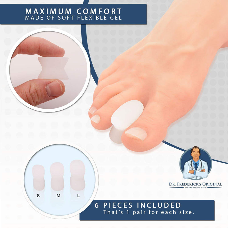 [Australia] - Dr. Frederick’s Original Gel Toe Separators - 6 Pieces - Variety Pack - Bunion Treatment - Small, Medium and Large Sizes 6 Piece Assortment 