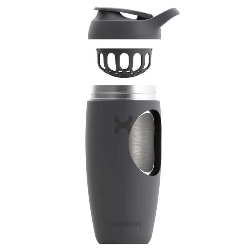 [Australia] - Promixx Pursuit Shaker Bottle Insulated Stainless Steel Water Bottle and Blender Cup, 550ml, Graphite Graphite Grey 