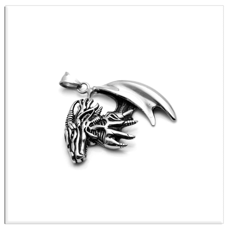[Australia] - Xusamss Punk Titanium Steel Wing Dragon Pendant Necklace with 24inches Link Chain 316L Steel Dragon 