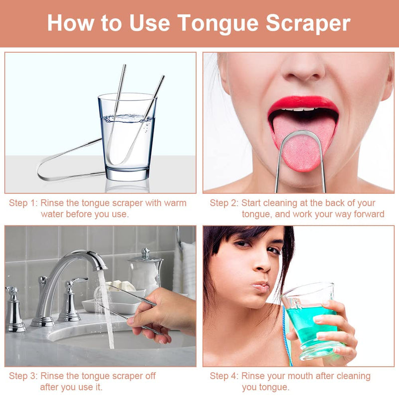 [Australia] - ACWOO Tongue Scraper, 2 Pack Stainless Steel Tongue Cleaners, Tongue Cleaner Tool for Oral Hygiene, Fresh Breath, and Reduce Bad Breath, Reusable Tongue Scrapers for Adults Silver 