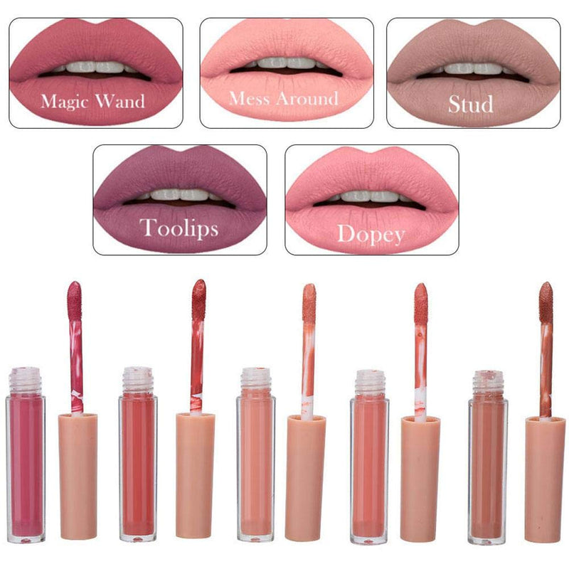 [Australia] - 5Pcs Matte Velvety Liquid Lipstick Matte Liquid Lipgloss Waterproof Lip Gloss Mini Long Lasting Matte Lipstick Lip Gloss Set Makeup Cosmetics(ON A WHLM) ON A WHLM 