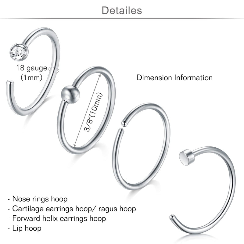 [Australia] - MODRSA 18G Nose Rings Hoop Surgical Stainless Steel Nose Rings Studs Screw L-Shaped Nose Stud Tragus Cartilage Helix Earrings Hoop Nose Piercing Jewelry for Women Set A1-32pcs - silver kit 