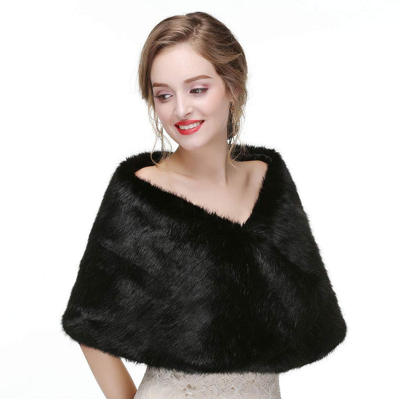 [Australia] - Yfe Women's Faux Fur Shawls Wraps Wedding Sleeveless Fur Wrap Shawl For Women 1920s Fur Stole Capelet Black 