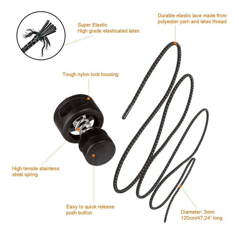 [Australia] - YOCZOX Elastic Lock Shoelaces with Reflective Threads, 3mm Running Triathlon Shoelaces, Easy Fit, More Comfortable, No-tie Speed Lock Laces, 120CM, Black 