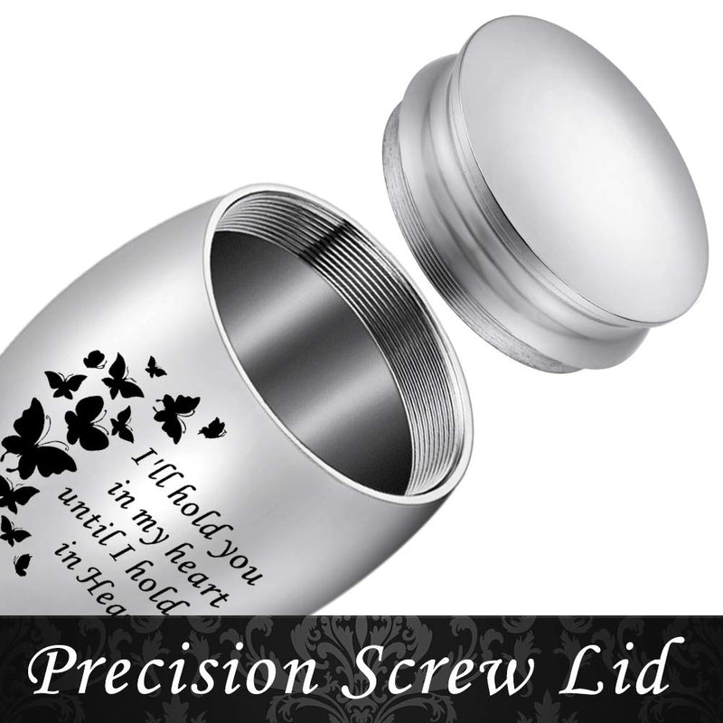 [Australia] - XIUDA Small Cremation Urn for Human Ashes Mini Ashes Keepsake Urn Stainless Steel Butterfly Cremation Case - I'll Hold You in My Heart Until I Hold You in Heaven Silver 