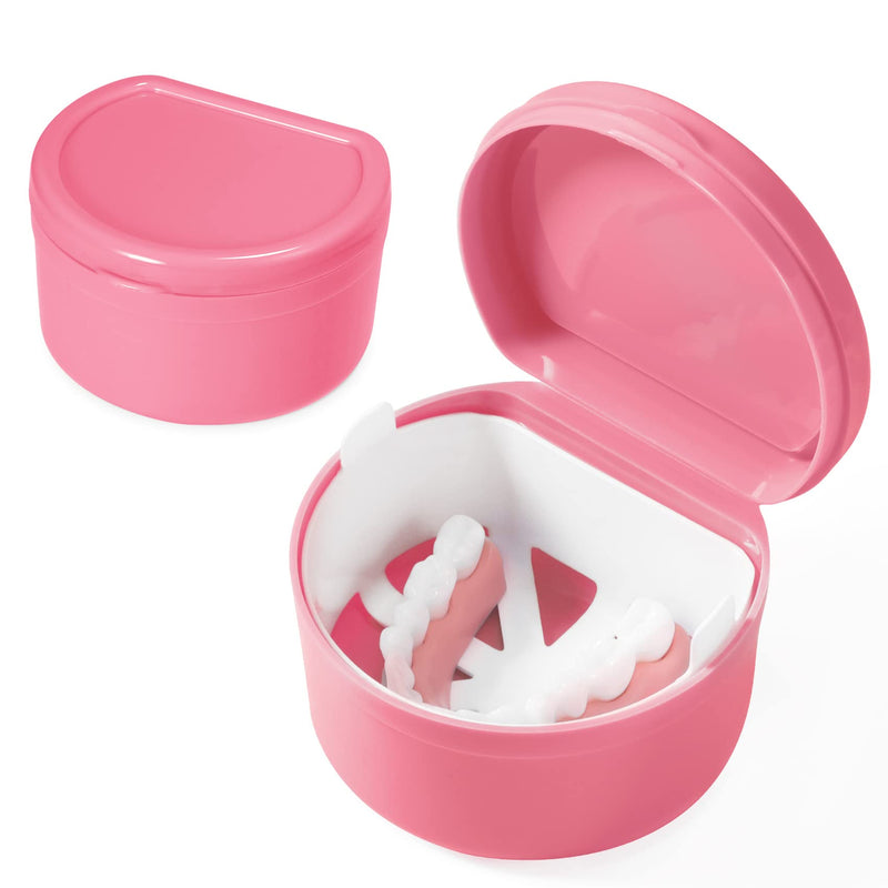 [Australia] - Denture Case with D Shape, Annhua Denture Retainer Box with Filter Basket for Denture, Invisible Aligner，Mouth Guard BRAC (Pink） Pink 