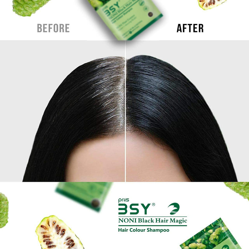 [Australia] - BSY Noni black hair magic shampoo | Noni hair colour | Noni hair dye | Hair dye | Hair dye shampoo | shampoo based hair color | 10 Mins hair color | Ammonia-free hair color | shampoo|(20mlX10) 