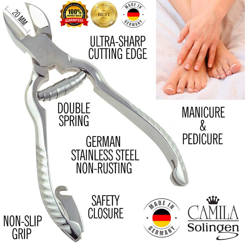 [Australia] - Camila Solingen CS13 Large Heavy Duty Toe Nail Clipper for Thick Toenails, Manicure & Pedicure, Double Barrel Spring. Super Sharp Trimmer Curved Stainless Steel 20mm Blade Made in Solingen, Germany 