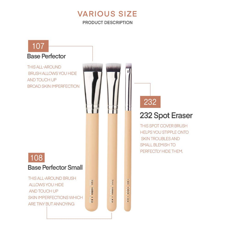 [Australia] - THE TOOL LAB 108 Base Perfector Small - Flat Top Face Blending Liquid, Cream or Flawless Cosmetics, Buffing, Stippling- Premium Quality Synthetic Dense Bristles Cosmetic 