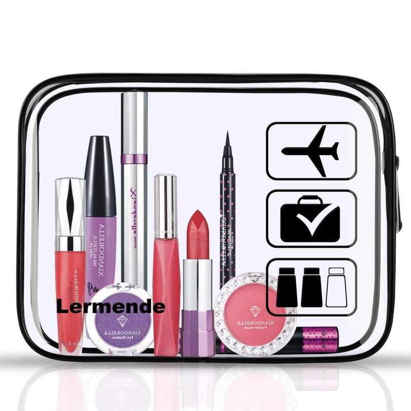 [Australia] - Lermende Clear Toiletry Bag TSA Approved Travel Carry On Airport Airline Compliant Bag Quart Sized 3-1-1 Kit Luggage Pouch (5 Black) 8.5black 