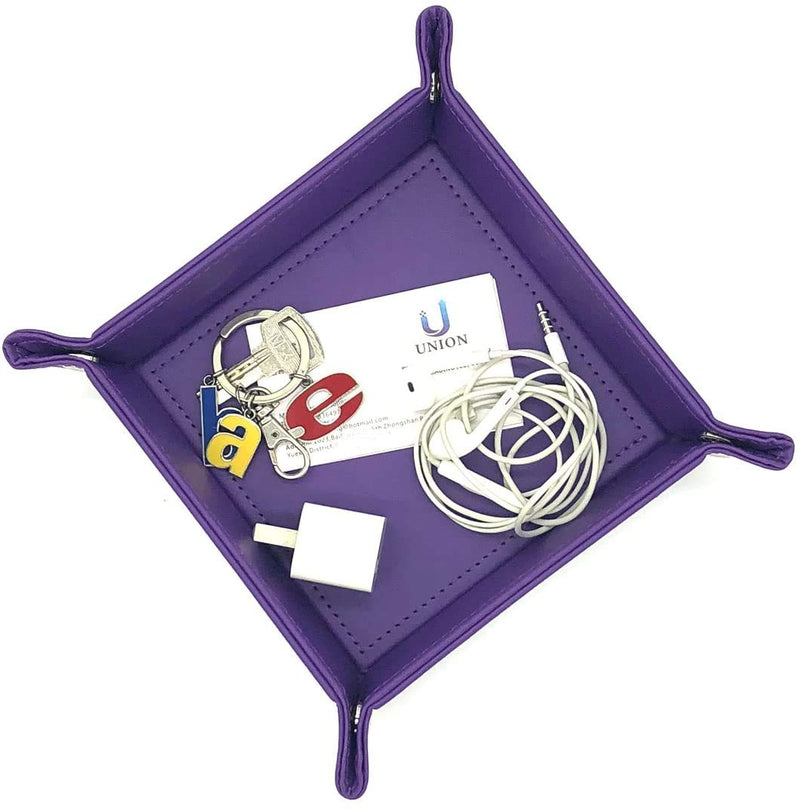 [Australia] - Avecell Valet Tray Desktop Storage Organizer, PU Leather Watch Box Wallet Coin Change Key Catchall Tray (Purple) 