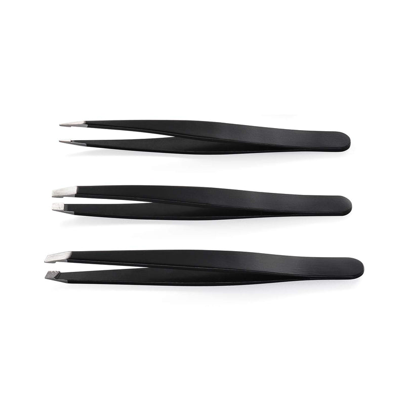 [Australia] - Tweezers Set, DUcare 3 Pieces Stainless Steel Tweezers for Eyebrow, Facial and Body Hair with Compact Travel Case Gift 