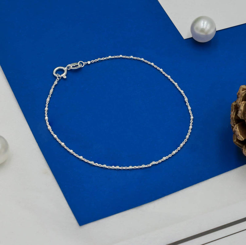[Australia] - Sea of Ice Sterling Silver 1mm Diamond-Cut Alternate Bead Rolo Chain Anklet for Women, Size 9", 10" and 11" Italy 10.0 Inches 