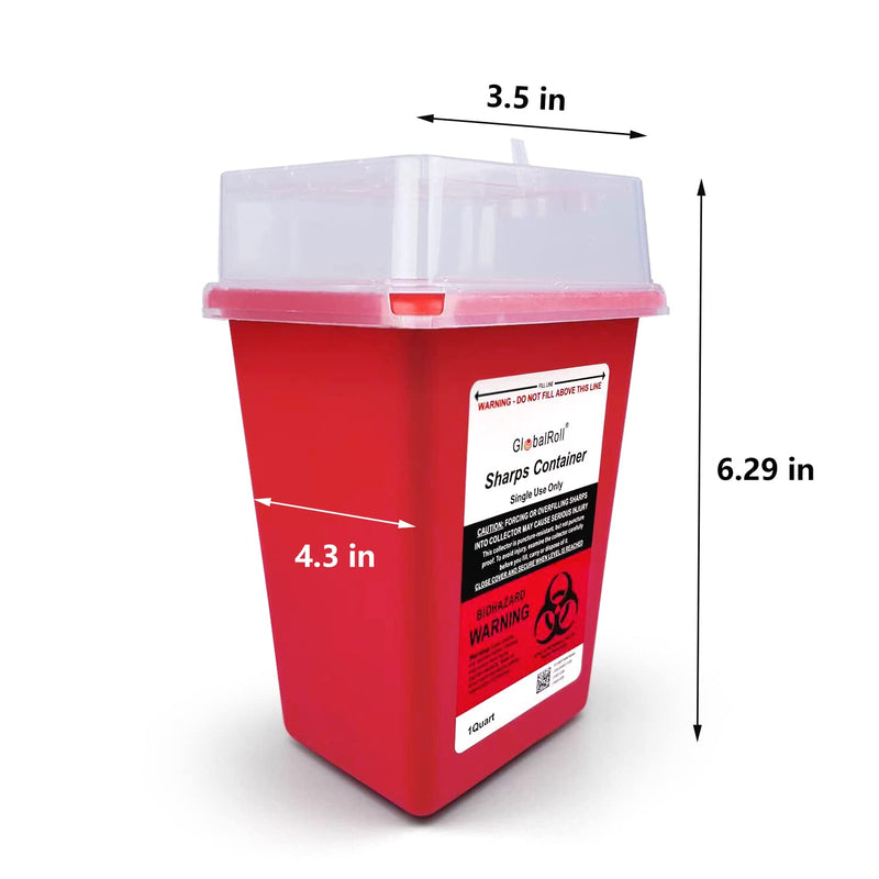 [Australia] - GlobalRoll Sharps Container 1 Quart, 6 Pack Biohazard Needle Disposal Container Small Syringe Disposal Container, Professional Sharps Disposal Container for Home and Travel Use 