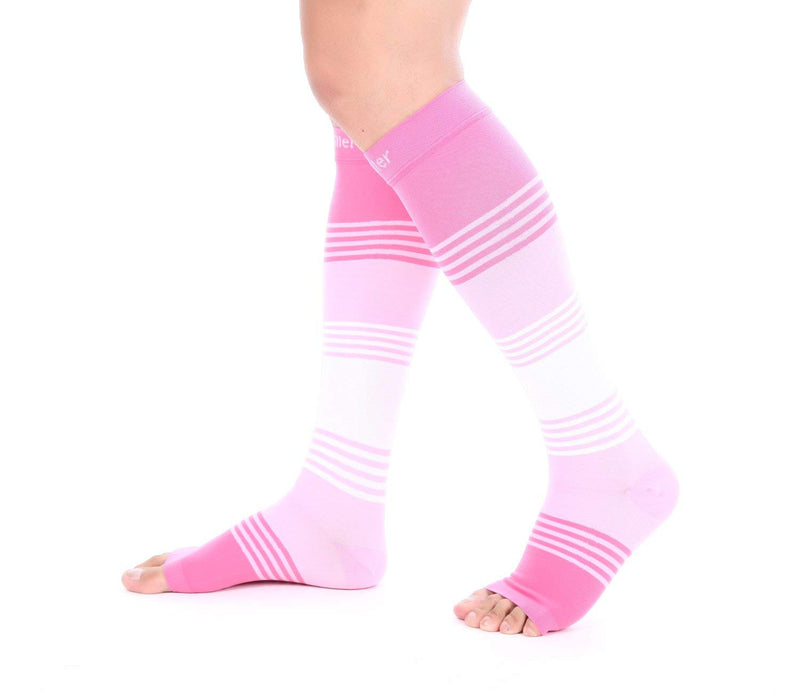 [Australia] - Doc Miller Premium Open Toe Compression Socks Dress Series 1 Pair 20-30mmHg, Toeless Compression Socks Women Open Toe Pinkpinkwhite Medium 