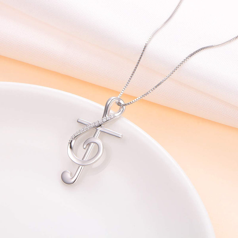 [Australia] - S925 Sterling Silver Musical Note Pendant Necklace, Box Chain 18 inches 02_Musical Note Cross 