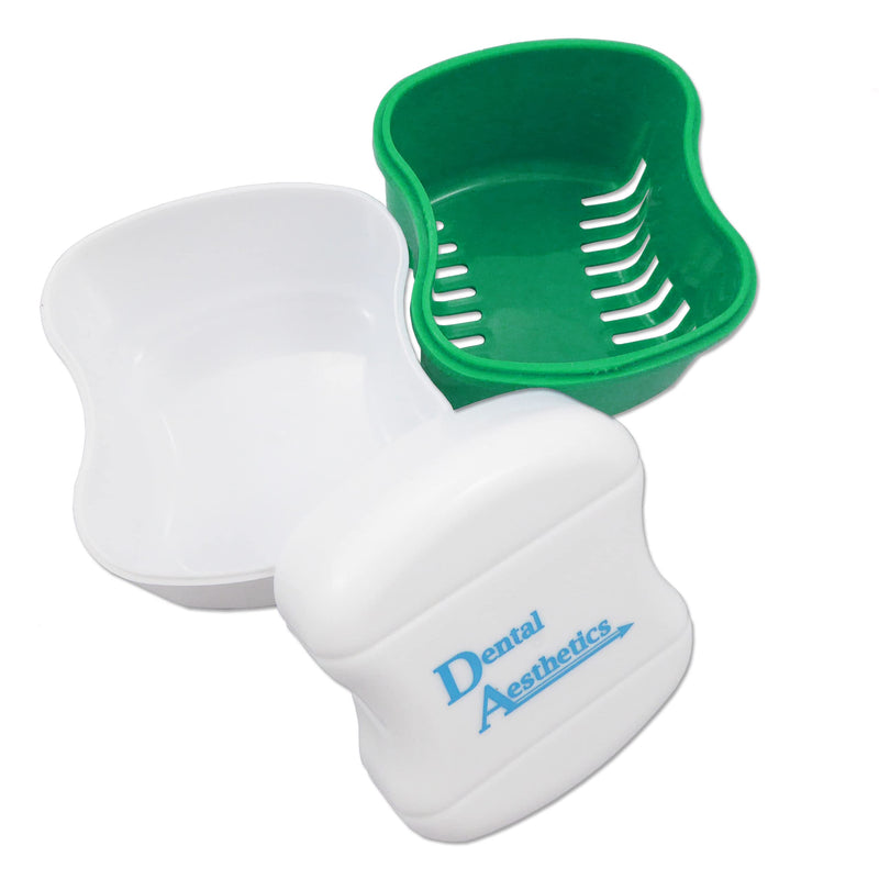 [Australia] - Denture Bath & Brush ~ Storage Container for Soaking Dentures, Brush with Double Bristle Head (Green Bath) Green Bath 