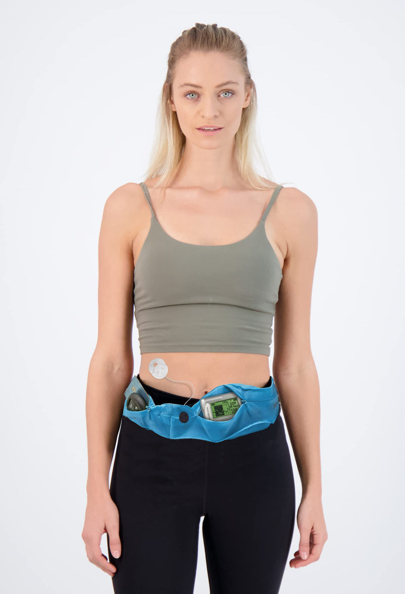 [Australia] - Athlé Insulin Pump Belt - 2 Stretch Pockets Fits Insulin Pump, Epipen, Phone, Wallet, Cards and More - Comfortable and Adjustable Waist Strap - Size X-Small 20" - 22" - Insulin Pump Holder - Blue X-Small 20" - 22" 