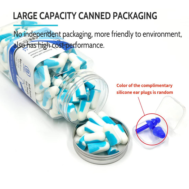 [Australia] - Soft Foam Earplugs 60 Pairs, 38dB SNR Comfortable Ear Plugs for Sleeping, Snoring, Shooting, Mowing, and All Loud Noise by Lysian, Light Blue/White 