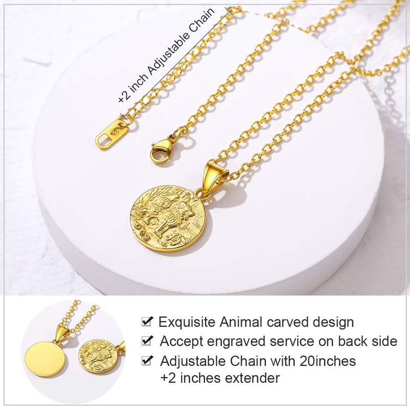 [Australia] - GoldChic Chinese Zodiac Coin Necklace, 18K Gold Plated Round Disc Handmade Animal Pendant Amulet Lucky Charm Necklace for Women/Girl, Birthday Gift (with Gift Box) Pig no personalization 