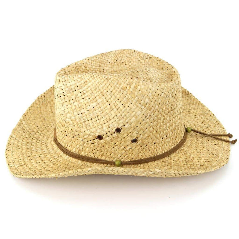 [Australia] - Straw cowboy hat with leather band detail and three horses badge. Natural 