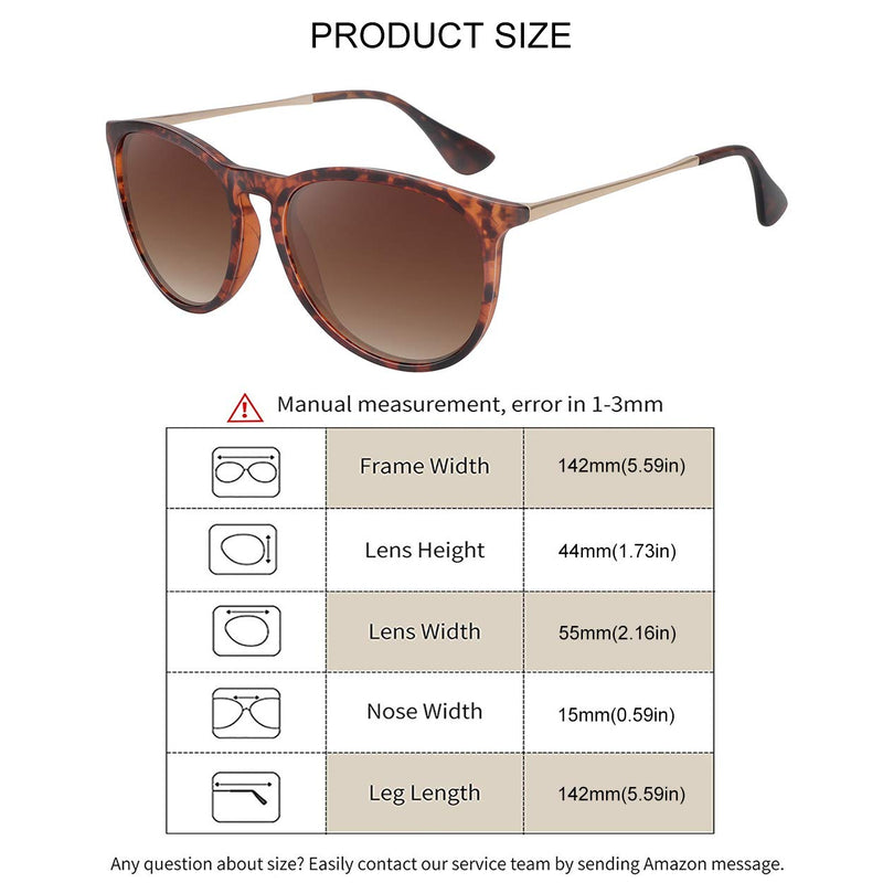 [Australia] - WOWSUN Polarized Sunglasses for Women Vintage Retro Round Mirrored Lens (2 Pack) Black Frame Black Lens + Leopard Frame Gradient Brown Lens 