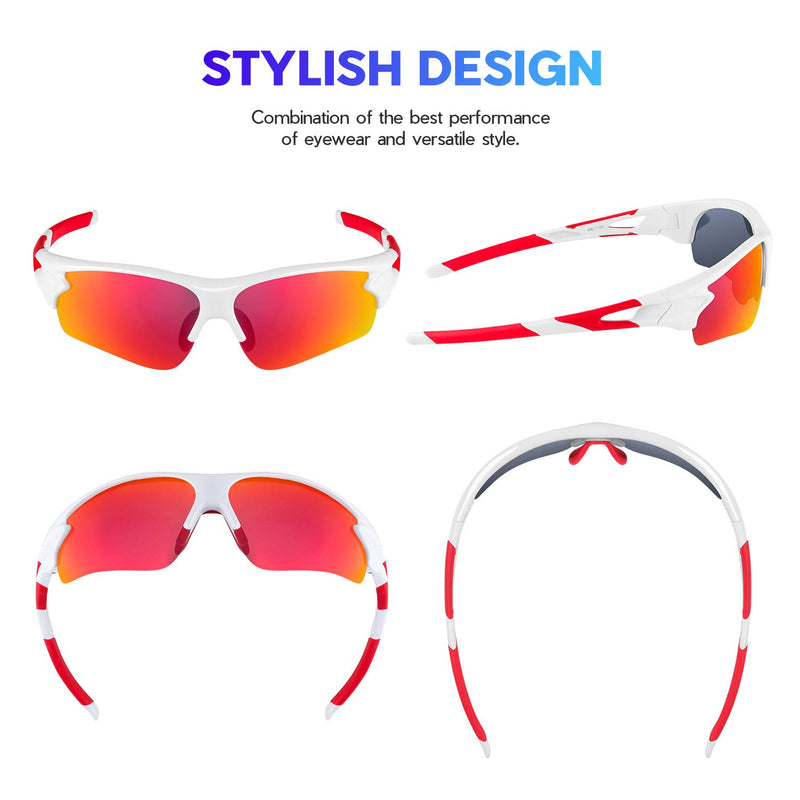 [Australia] - Polarized Sports Sunglasses for Men Women Youth Baseball Fishing Cycling Running Golf Motorcycle Tac Glasses UV400 White Red 